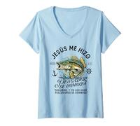 Womens Pescador de Hombres, Mateo 4:19, Arte Bíblico Jesús Me Hizo V-Neck T-Shirt