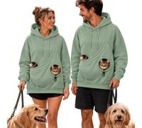 Womens Pet Carrier Hoodie Cat Pouch Pullover Jumper Casual Sweatshirts | Women's Hoodie With Pet Pocket Soft Material Secure Small Animal Carrier Everyday Casual Sweatshirt Uk Green M