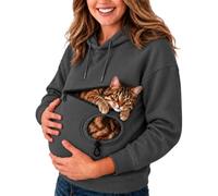 Women's Pet-carrying Hoodies Zip Pocket Cat Carrier Snuggle Jumper | Women's Pet-carrying Hoodies Front Zipper Hole Cozy Animal Cuddle Pouch Long Sleeve Casual Warm Sweatshirt Dark Gray S