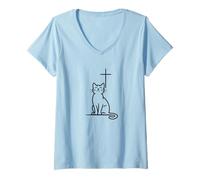 Womens Pet Cats Love Jesus Be Happy Cross V-Neck T-Shirt