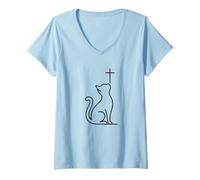 Womens Pet Cats Love Jesus Be Happy Savior V-Neck T-Shirt