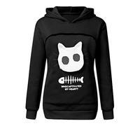 Women's Pet Holder Dog Cat Big Pouch Cute Animal Hoodie Long Sleeve Pet Holder Big Pouch Pullover Pet Carrier Sweatshirt Puppies Kittens Pocket with Zipper Casual Shirt Sweater for Ladies (Black,3XL)