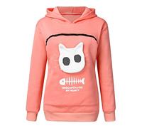 Women's Pet Holder Dog Cat Big Pouch Cute Animal Hoodie Long Sleeve Pet Holder Big Pouch Pullover Pet Carrier Sweatshirt Puppies Kittens Pocket with Zipper Casual Shirt Sweater for Ladies (Pink,M)