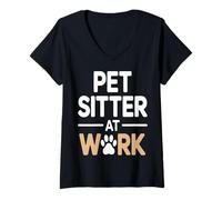 Women's Pet Sitter At Work Funny Animal Lover Saying V-Neck T-Shirt