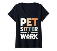 Women's Pet Sitter At Work Funny Animal Lover Saying V-Neck T-Shirt