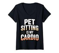 Women's Pet Sitting is My Cardio Funny Pet Sitter V-Neck T-Shirt