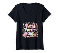 Women's Petal Poetry Club Floral Aesthetic Design V-Neck T-Shirt