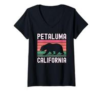 Womens Petaluma California Retro Bear Vintage Sonoma County 707 V-Neck T-Shirt