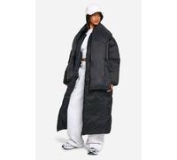 Womens Petite 2 In 1 Longline Scarf Puffer Jacket - Black - 12, Black