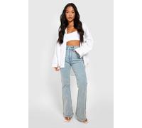 Womens Petite 30 inch Leg High Waist Flared Leg Jean Vintage Wash 10