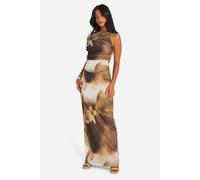 Womens Petite Abstract Mesh Maxi Skirt - Beige - 16, Beige