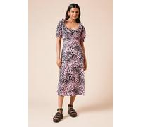 Womens Petite Animal Frill Neck Jersey Midi Dress Animal 8
