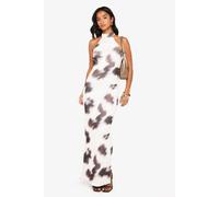 Womens Petite Animal Print Halter Neck Sleeveless Maxi Dress - White - 12, White
