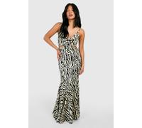 Womens Petite Animal Print Ruffle Cut Out Maxi Dress - Black - 14, Black