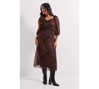 Womens Petite Animal Printed Lace Trim Blouson Sleeve Midi Dress Animal 8