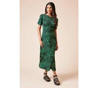 Womens Petite Animal Ruched Sleeve Midi Dress Animal 6