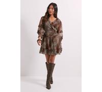 Womens Petite Animal Ruffle Trim Wrap Front Printed Mini Dress Animal 6