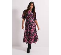 Womens Petite Animal Twist Front Angel Sleeve Midi Dress Animal 6