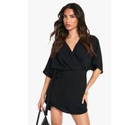 Womens Petite Belted Wrap Mini Dress - Black - 8, Black