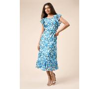Petite Black Floral Frill Sleeve Belt Detail Mesh Jersey Midi Dress Dorothy Perkins Black 12