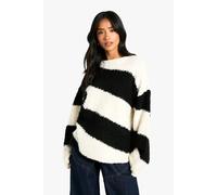 Womens Petite Borg Diagonal Stripe Slouchy Knitted Jumper - Black - Xs, Black