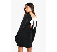 Womens Petite Bow Detail Open Back Mini Dress - Black - 6, Black