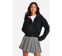 Womens Petite Brushed Knit Zip Through Cardigan - Black - L, Black