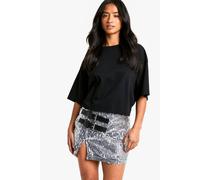 Womens Petite Buckle Detail Sequin Mini Skirt - Grey - 8, Grey