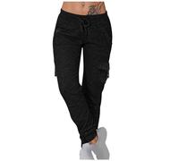 Womens Petite Cargo Trousers Elasticated High Waisted with Flap Pockets Cuffed Ankle Teen 2024 Y2K Harem Joggers Pants Work Bottoms Casual Streetwear Lightweight Straight Stretch Drawstring Trousers