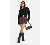 Womens Petite Check Mesh Mini Skirt - Brown - 12, Brown