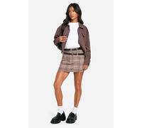 Womens Petite Check Wool Look Micro Mini Skirt - Beige - 14, Beige