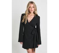 Womens Petite Collarless Tie Side Blazer Dress - Black - 16, Black