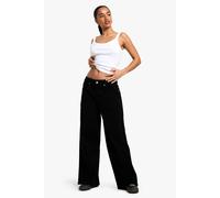 Womens Petite Comfort Stretch Mid Waist Wide Leg Jean - Black - 6/28L, Black
