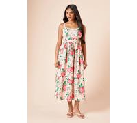 Womens Petite Contrast Binding Detail Printed Poplin Midaxi Dress Pink 10