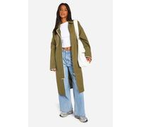 Womens Petite Contrast Binding Detail Trench Coat - Green - 10, Green