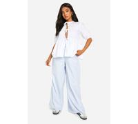 Womens Petite Contrast Stripe Drawcord Waist Wide Leg Trouser - Blue - 12, Blue