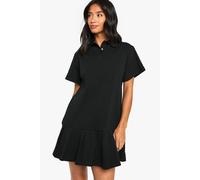 Womens Petite Cotton Pleated Hem T-Shirt Mini Dress - Black - 12, Black