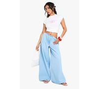 Womens Petite Cotton Poplin Wide Leg Trousers - Blue - 16, Blue