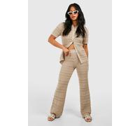 Womens Petite Crochet Knitted Shirt And Wide Leg Trouser Co-Ord - Beige - 8, Beige
