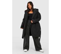 Womens Petite Diamond Quilted Belted Puffer Jacket - Black - 12, Black