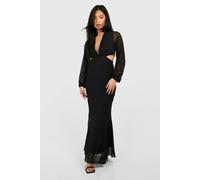 Womens Petite Dobby Cut Out Maxi Dress - Black - 14, Black