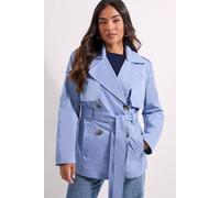 Womens Petite Double Breasted Belted Trench Coat Light Blue 10