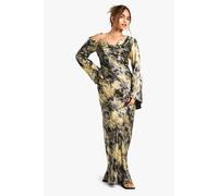 Womens Petite Drape Shoulder Abstract Animal Maxi Dress - Grey - 10, Grey
