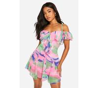 Womens Petite Floral Frill Mini Dress - Pink - 10, Pink