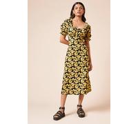 Womens Petite Floral Frill Neck Jersey Midi Dress Floral 10