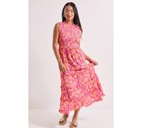 Womens Petite Frill Detail Shirred Bodice Tiered Midi Dress Floral 8
