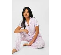 Womens Petite Gingham Check & Cherry Print Short Sleeve Shirt & Trousers Pyjama Set - Pink - 10, Pink