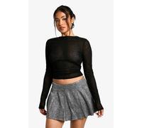 Womens Petite Glitter Pleated Micro Mini Skirt - Grey - 10, Grey