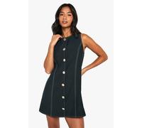Womens Petite Gold Button Tailored Sleeveless A Line Mini Dress - Navy - 8, Navy