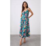 Womens Petite Green Floral Tiered Pocket Midi Dress Green 6